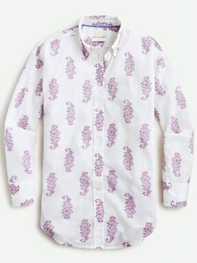 J. Crew Relaxed Fit Cotton Voile Shirt Budding Branch Print Ivory Blue Mauve